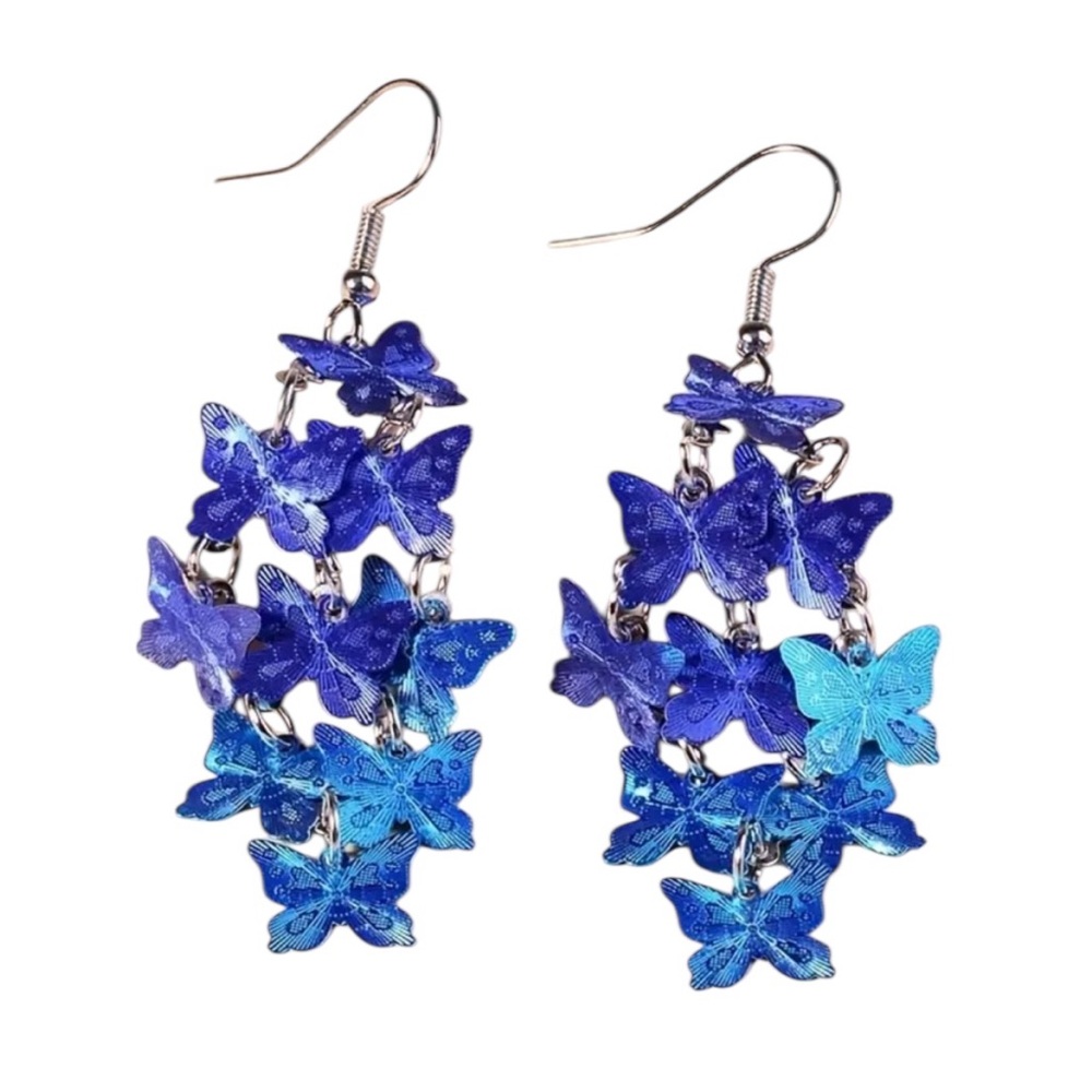 Blue Purple Butterfly Cascade Earrings